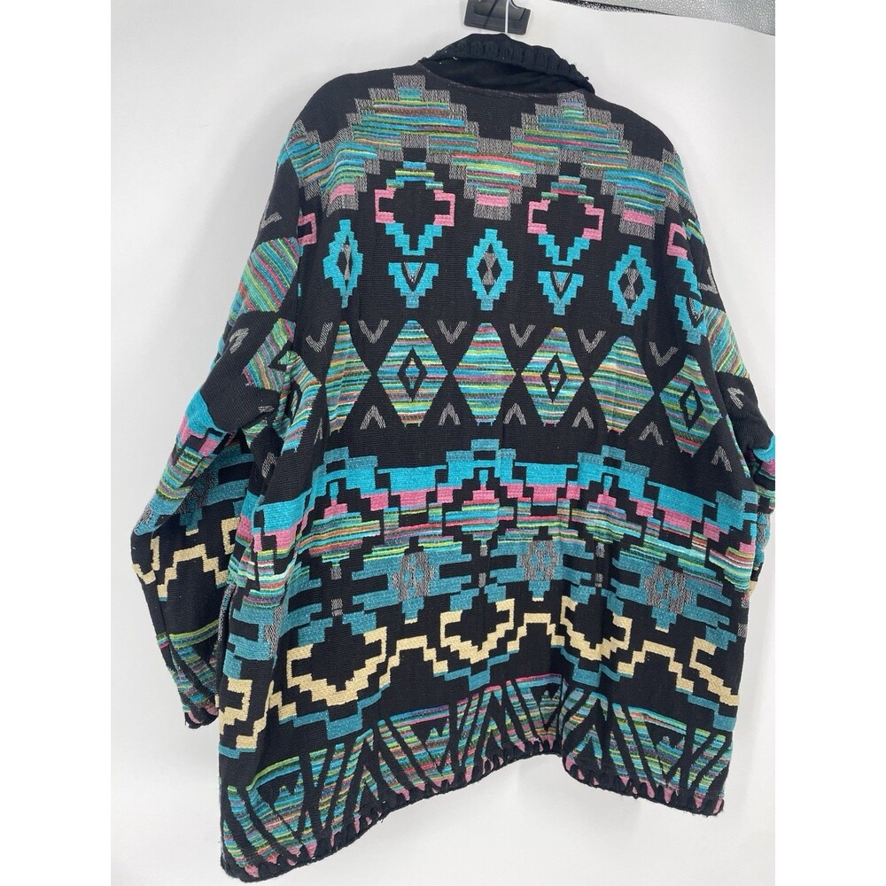 VTG Aztec Southwestern Tribal Boho Native Blanket Tapestry Chore Jacket Coat 3X - Picture 6 of 7